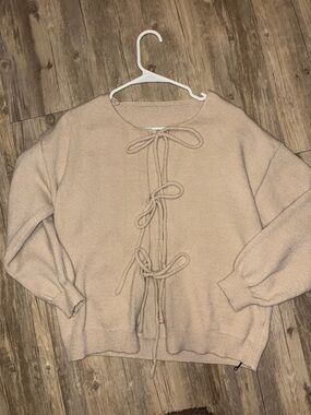 Tie-Front Cream Women's Sweater